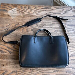 Jack Georges slim black leather briefcase laptop bag  with crossbody strap